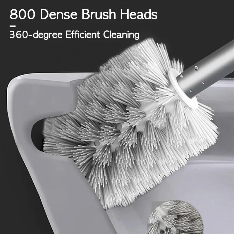 Toilet Brush and Holder Set Aluminum Wall-Mounted No-Drill Design