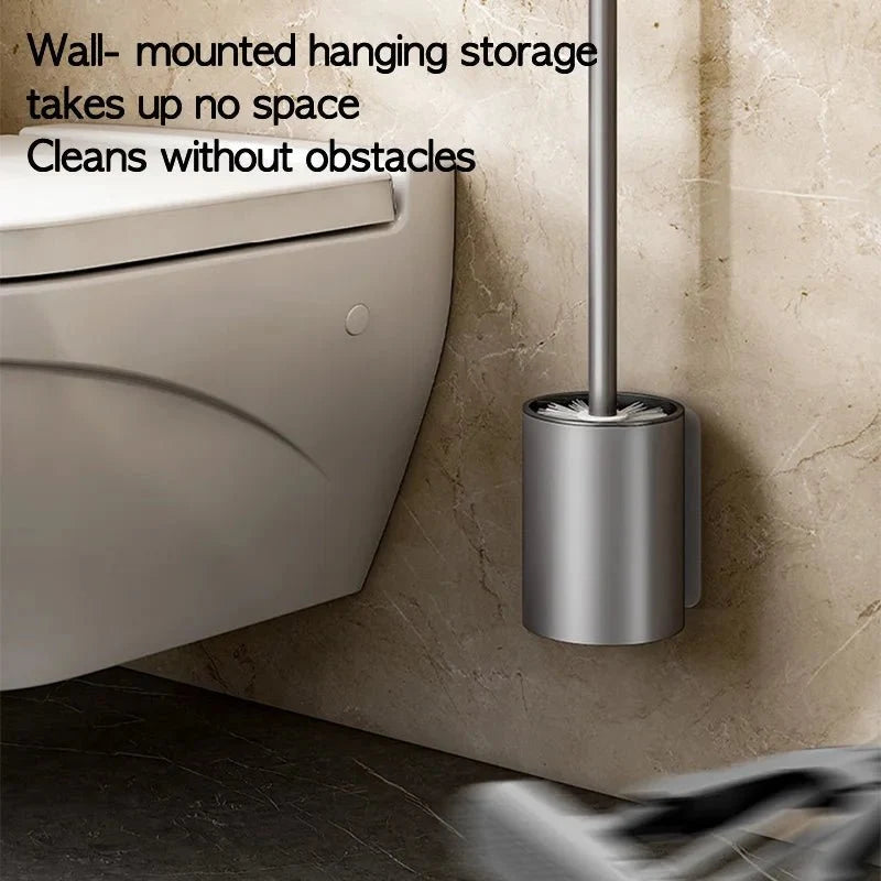 Toilet Brush and Holder Set Aluminum Wall-Mounted No-Drill Design