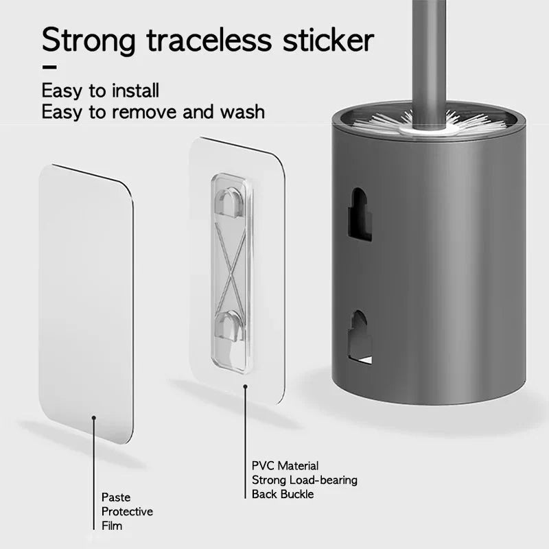Toilet Brush and Holder Set Aluminum Wall-Mounted No-Drill Design