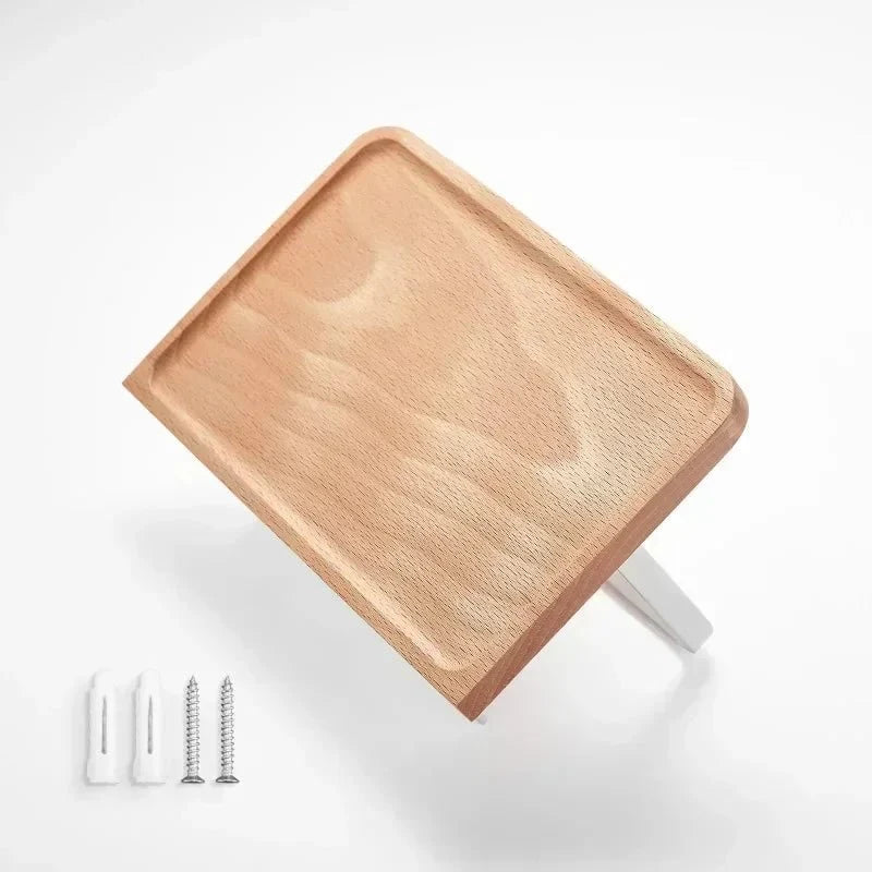Toilet Paper Holder Wall-Mounted With Phone Shelf and Natural Wood Finish