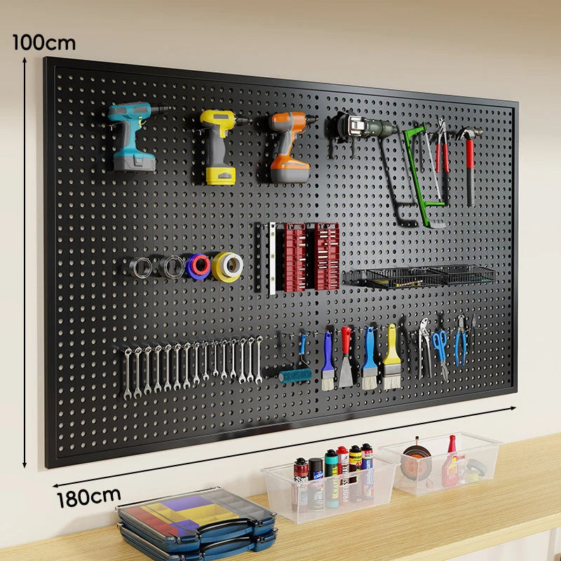 Tool Pegboard Organizer Powder-Coated Steel Wall-Mounted With 10 Hooks