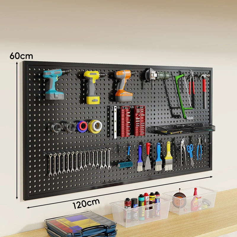 Tool Pegboard Organizer Powder-Coated Steel Wall-Mounted With 10 Hooks