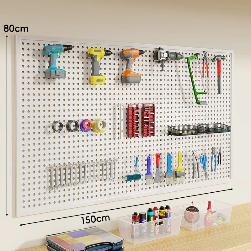 Tool Pegboard Organizer Powder-Coated Steel Wall-Mounted With 10 Hooks