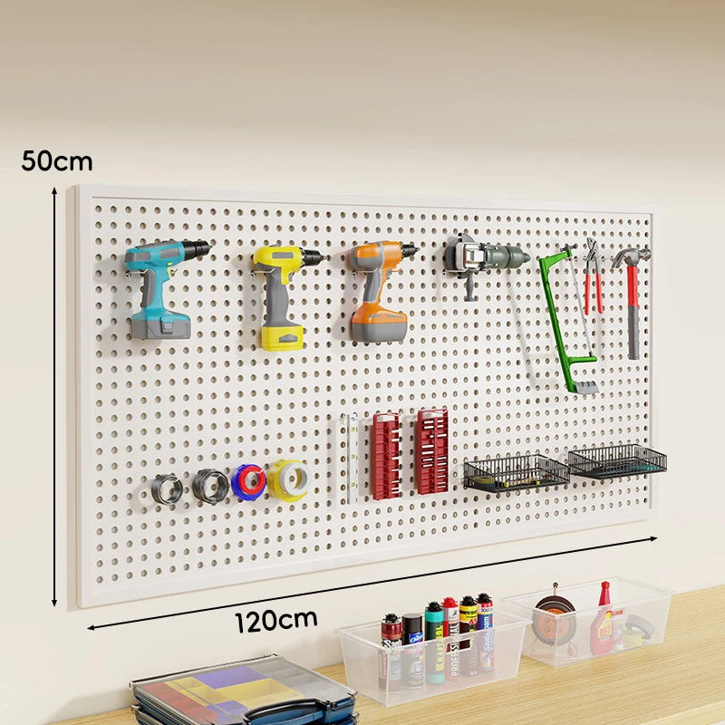 Tool Pegboard Organizer Powder-Coated Steel Wall-Mounted With 10 Hooks