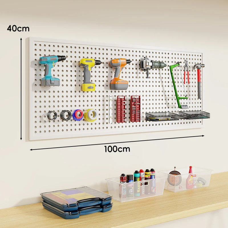 Tool Pegboard Organizer Powder-Coated Steel Wall-Mounted With 10 Hooks