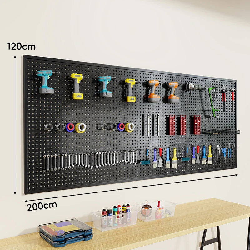 Tool Pegboard Organizer Powder-Coated Steel Wall-Mounted With 10 Hooks