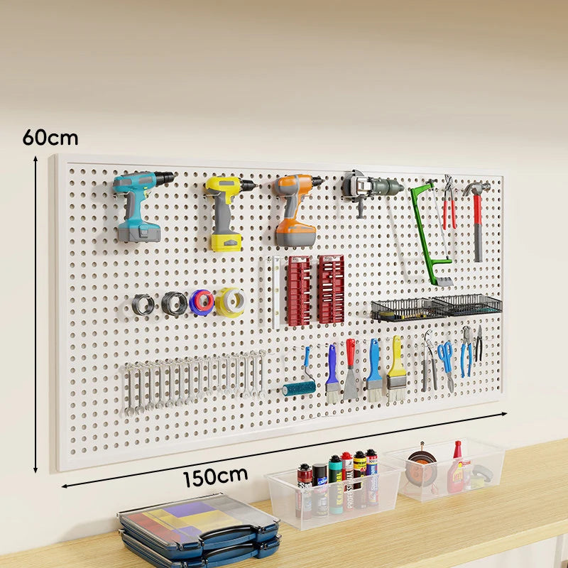 Tool Pegboard Organizer Powder-Coated Steel Wall-Mounted With 10 Hooks