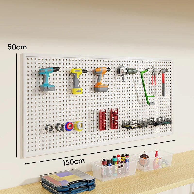 Tool Pegboard Organizer Powder-Coated Steel Wall-Mounted With 10 Hooks