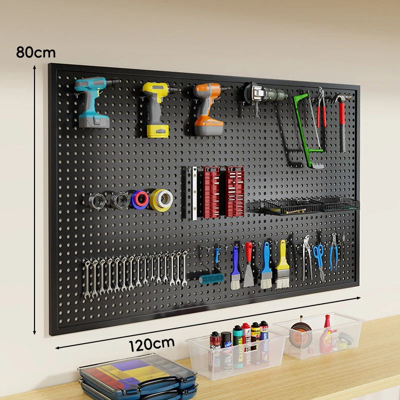 Tool Pegboard Organizer Powder-Coated Steel Wall-Mounted With 10 Hooks