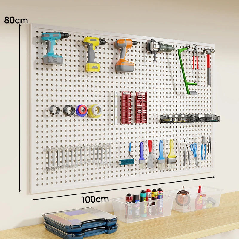 Tool Pegboard Organizer Powder-Coated Steel Wall-Mounted With 10 Hooks