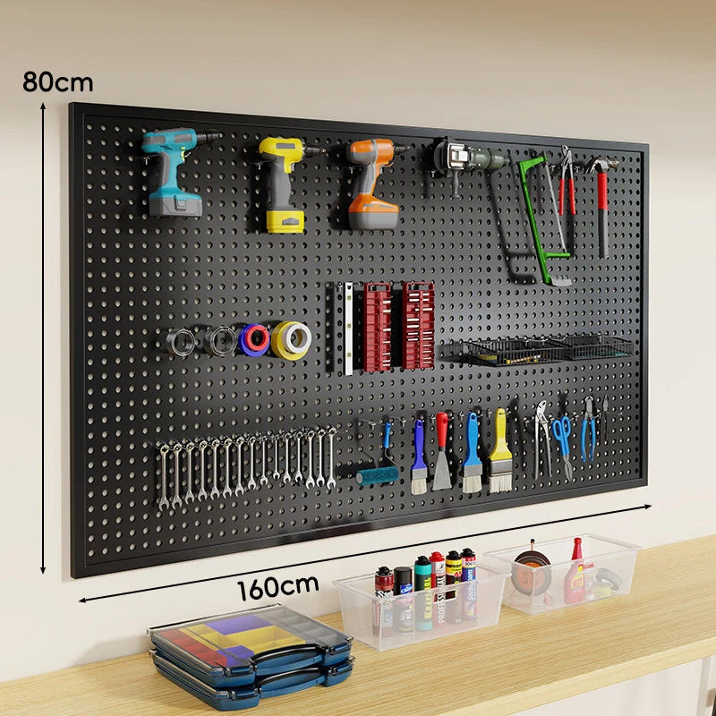 Tool Pegboard Organizer Powder-Coated Steel Wall-Mounted With 10 Hooks