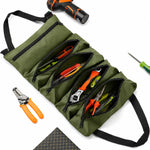 Tool Roll Organizer Canvas Roll-Up With 5 Zippered Pockets
