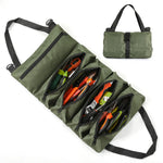 Tool Roll Organizer Canvas Roll-Up With 5 Zippered Pockets