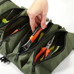 Tool Roll Organizer Canvas Roll-Up With 5 Zippered Pockets
