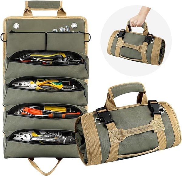 Tool Roll Organizer Foldable With Multiple Compartments