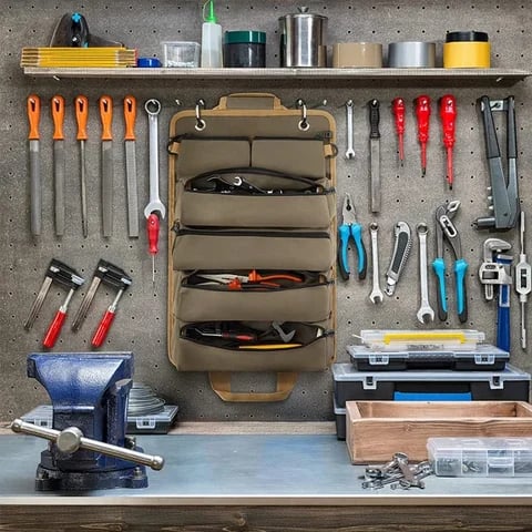 Tool Roll Organizer Foldable With Multiple Compartments