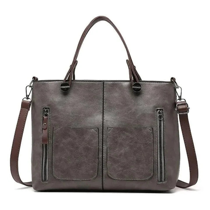 Tote Bag Leather Zipper Closure Interior Pockets