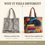 Tote Bag Quilted Cotton Blend Machine-Washable Black Cat Print