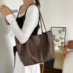 Tote Bag Woven Leather Matching Zip Pouch