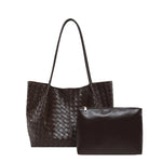 Tote Bag Woven Leather Matching Zip Pouch