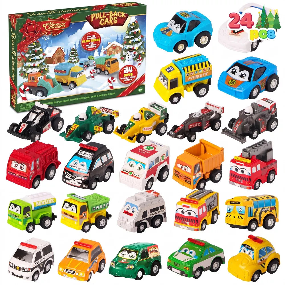 Toy Car Advent Calendar Pull-Back Action 24 Vehicles