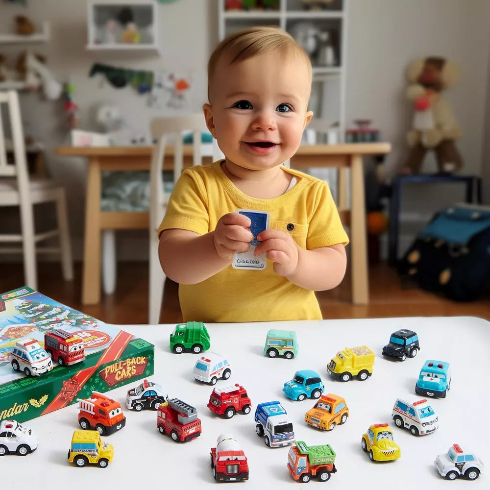 Toy Car Advent Calendar Pull-Back Action 24 Vehicles