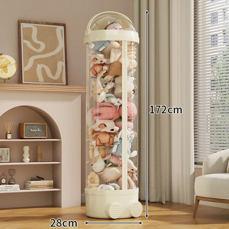 Toy Storage Organizer Clear PVC Zippered Lid Rolling Wheels Ventilated Base