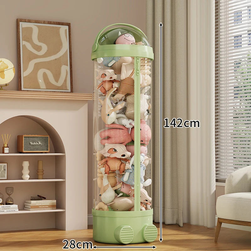 Toy Storage Organizer Clear PVC Zippered Lid Rolling Wheels Ventilated Base