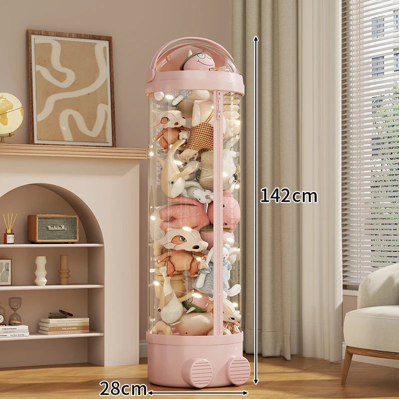 Toy Storage Organizer Clear PVC Zippered Lid Rolling Wheels Ventilated Base
