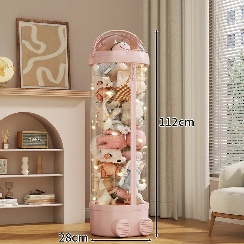 Toy Storage Organizer Clear PVC Zippered Lid Rolling Wheels Ventilated Base