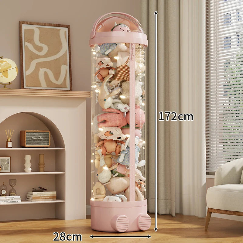 Toy Storage Organizer Clear PVC Zippered Lid Rolling Wheels Ventilated Base