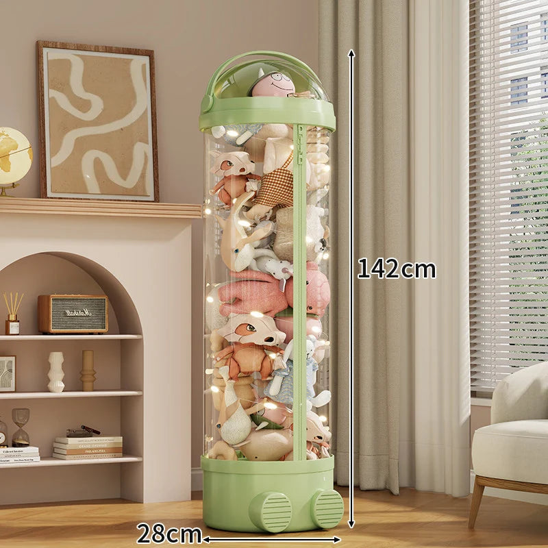 Toy Storage Organizer Clear PVC Zippered Lid Rolling Wheels Ventilated Base