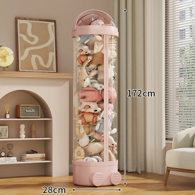 Toy Storage Organizer Clear PVC Zippered Lid Rolling Wheels Ventilated Base