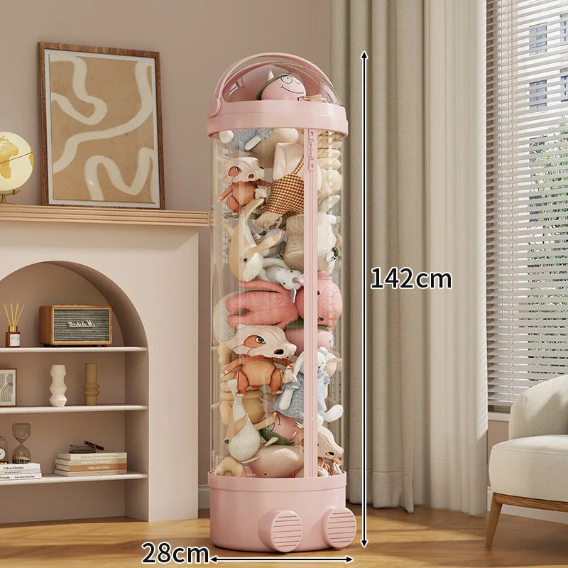 Toy Storage Organizer Clear PVC Zippered Lid Rolling Wheels Ventilated Base