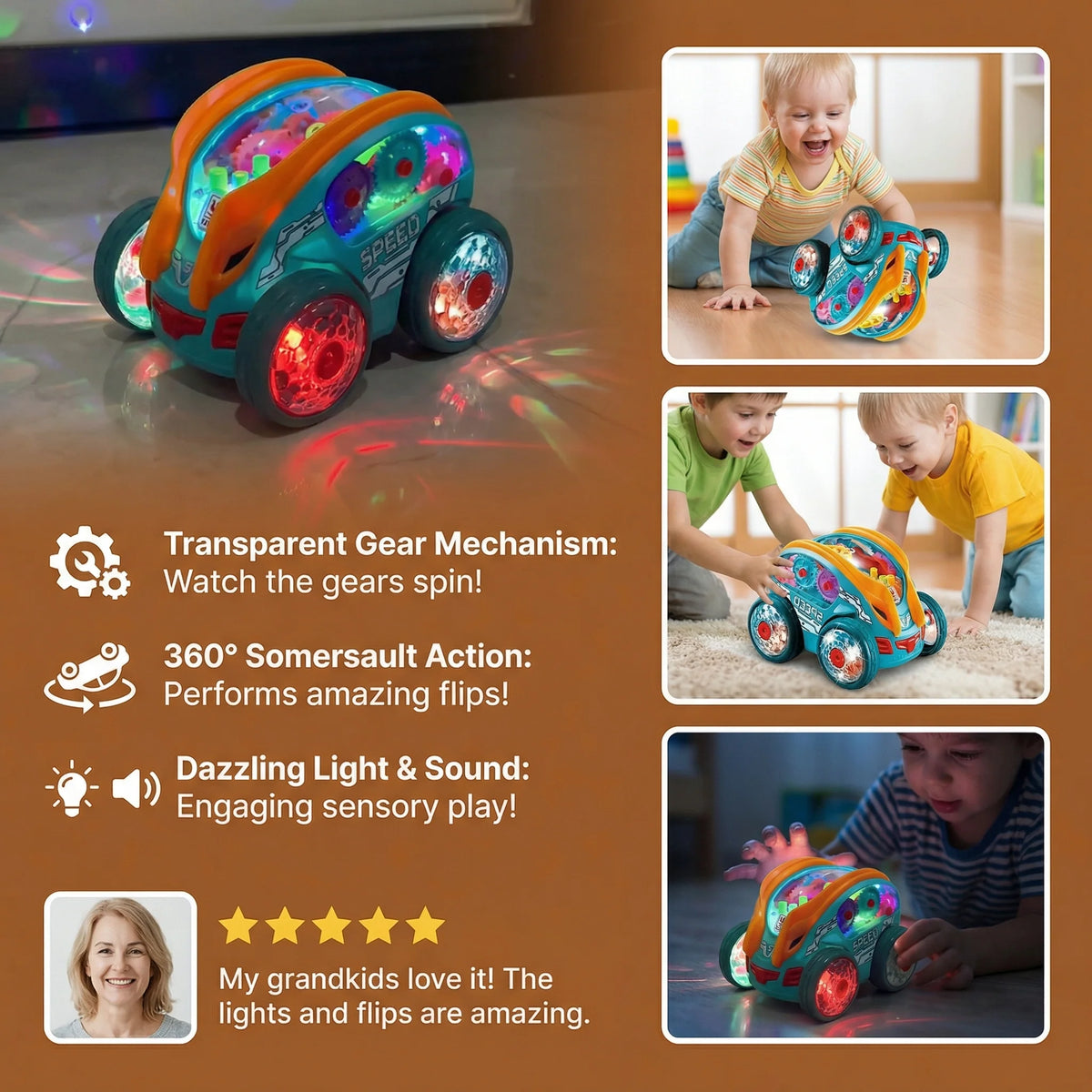 Toy Stunt Car Flipping & Spinning Rechargeable LED Lights