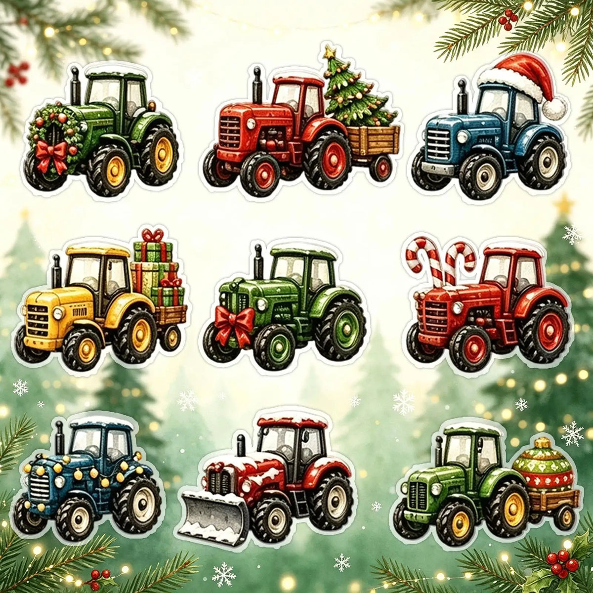 Tractor Advent Calendar Acrylic Ornaments Set of 24