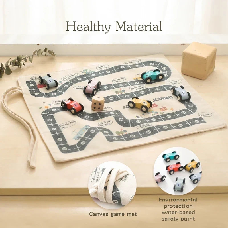 Traffic Play Set Wooden Cars & Dice Rollable Canvas Mat