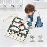 Traffic Play Set Wooden Cars & Dice Rollable Canvas Mat