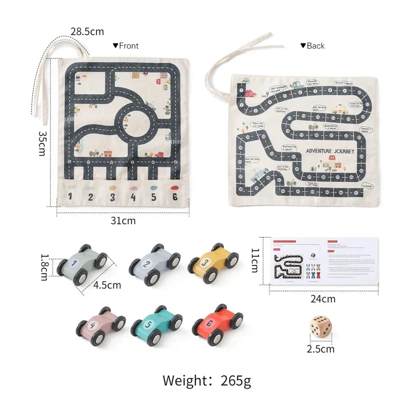 Traffic Play Set Wooden Cars & Rollable Canvas Mat