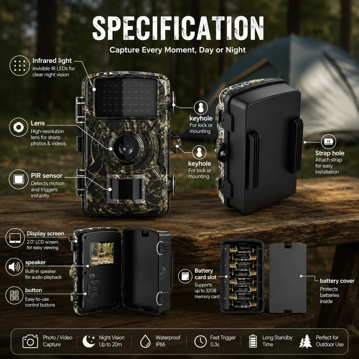 Trail Camera Night Vision Motion Detection Weatherproof