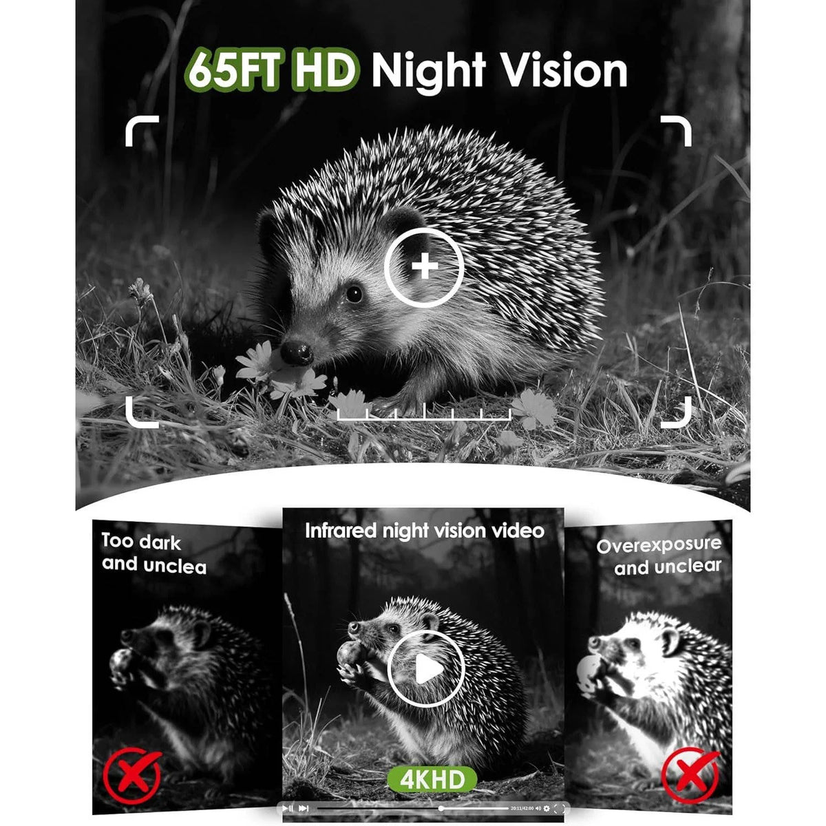 Trail Camera Solar-Powered 4K 64MP Night Vision