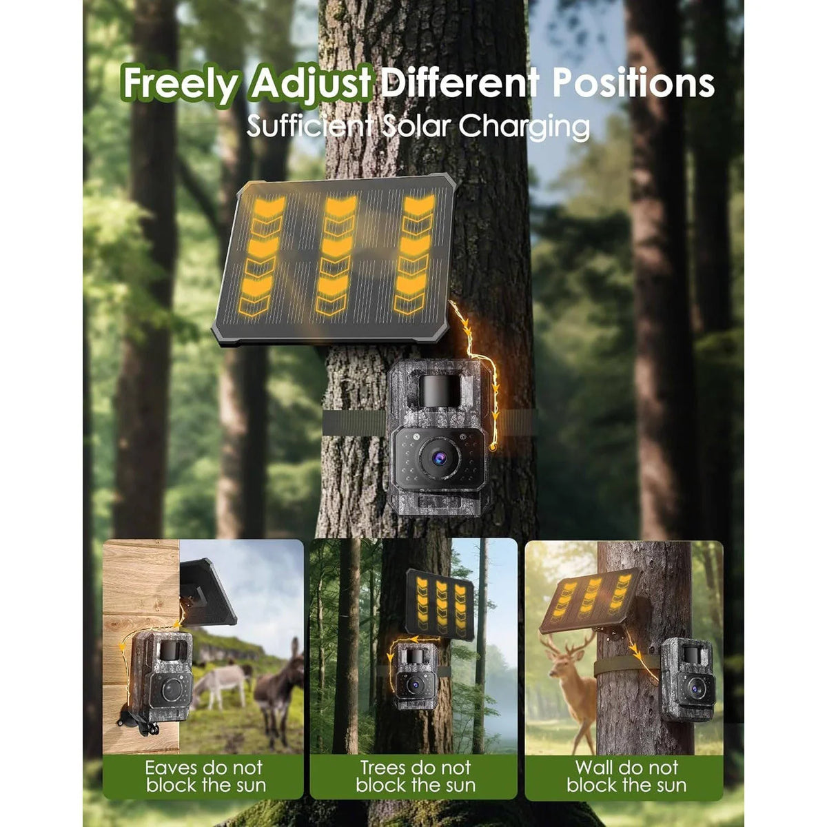 Trail Camera Solar-Powered 4K 64MP Night Vision