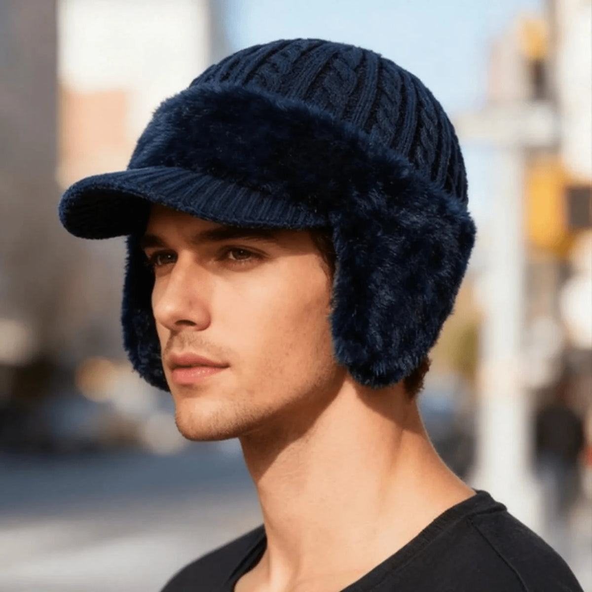 Trapper Hat Fleece Lined Double-Layer Knit Ear Flaps