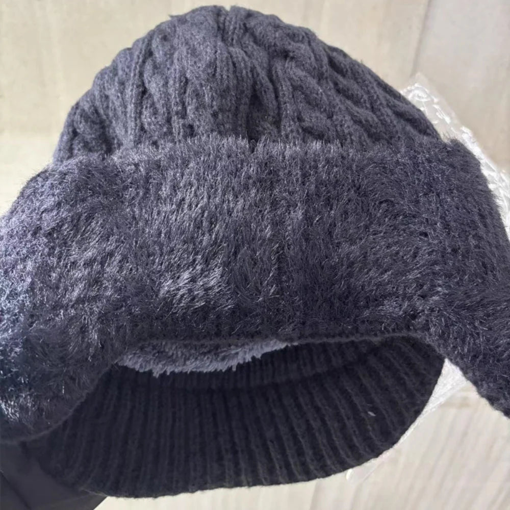 Trapper Hat Fleece Lined Double-Layer Knit Ear Flaps