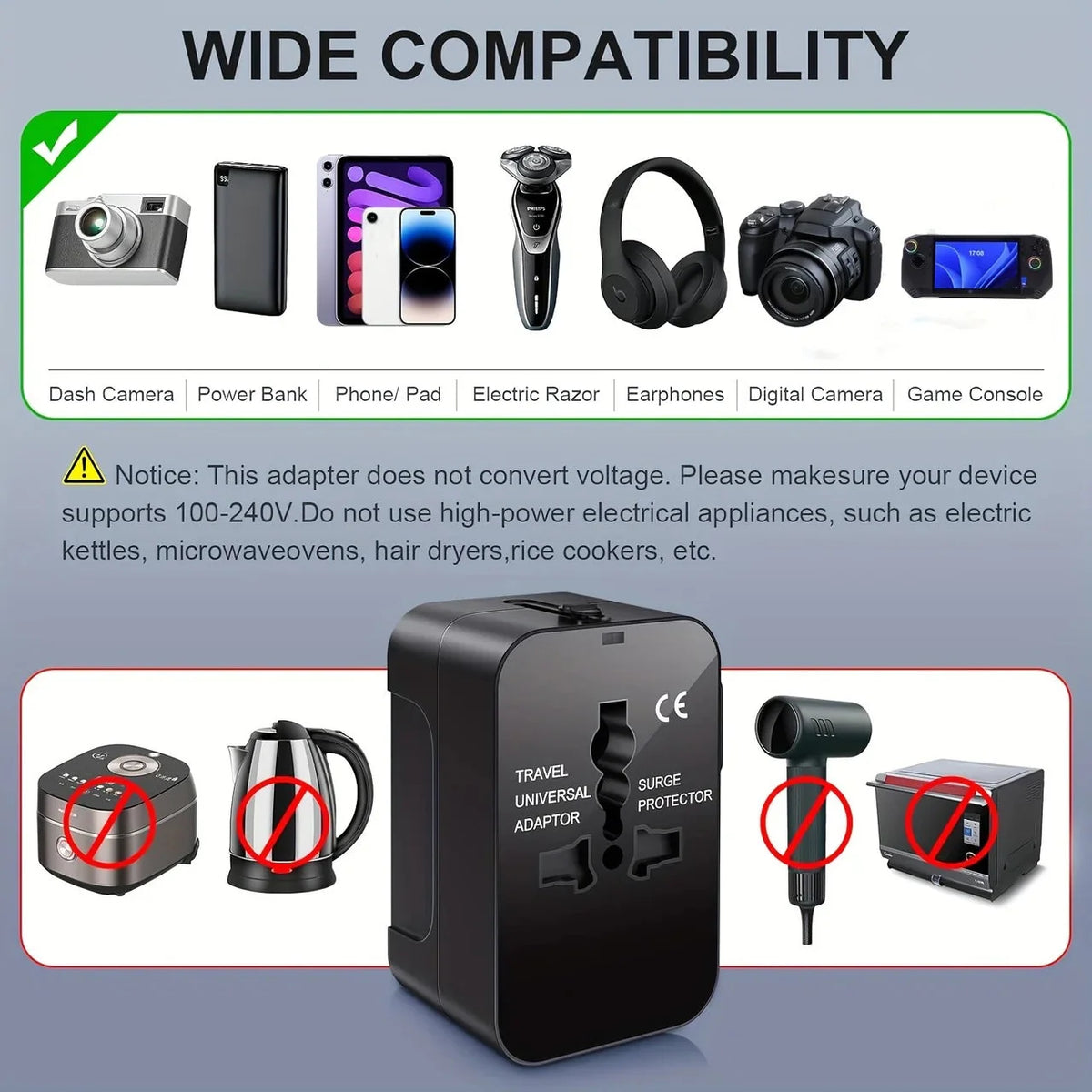 Travel Adapter Dual USB Universal Voltage