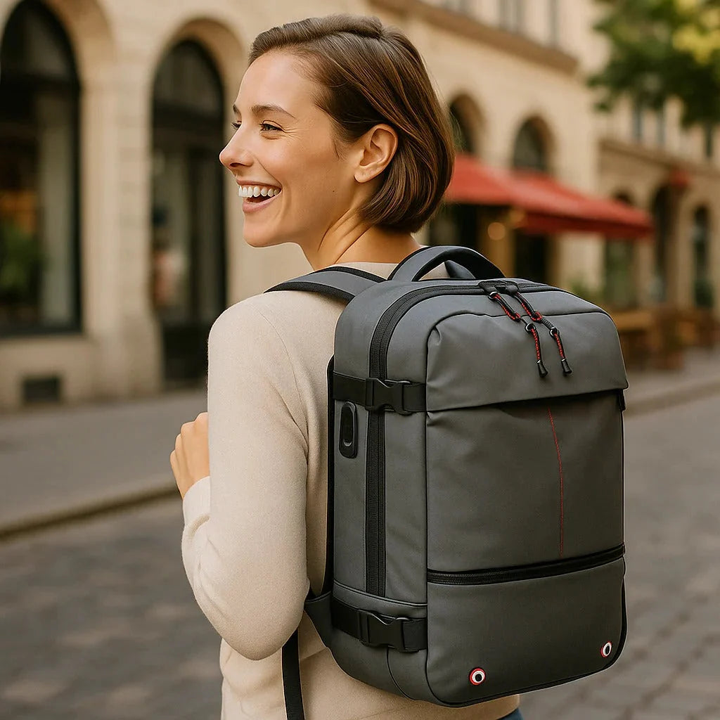 Travel Backpack Compression Zones & Hidden Lockable Zippers
