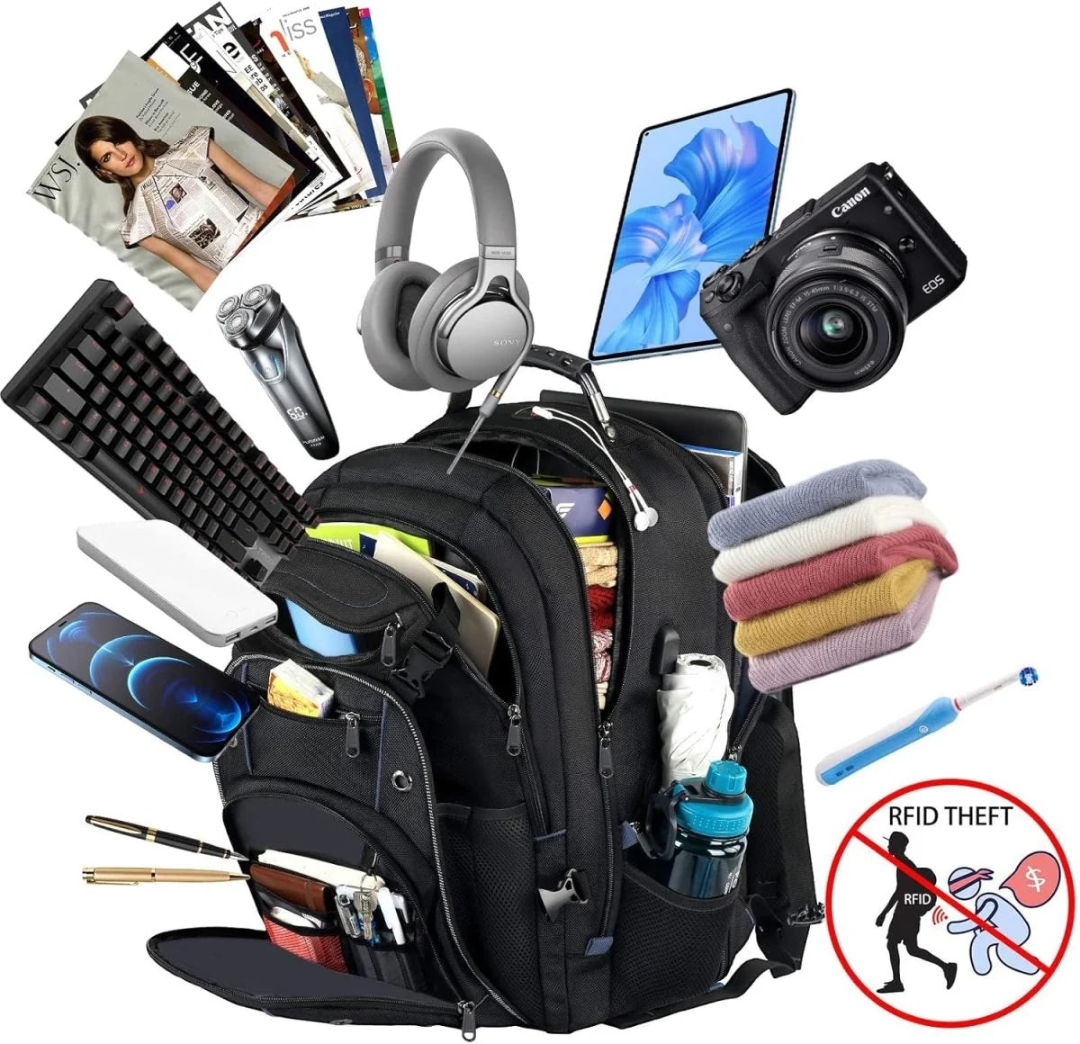 Travel Backpack TSA-Friendly RFID Protection USB Charging Port
