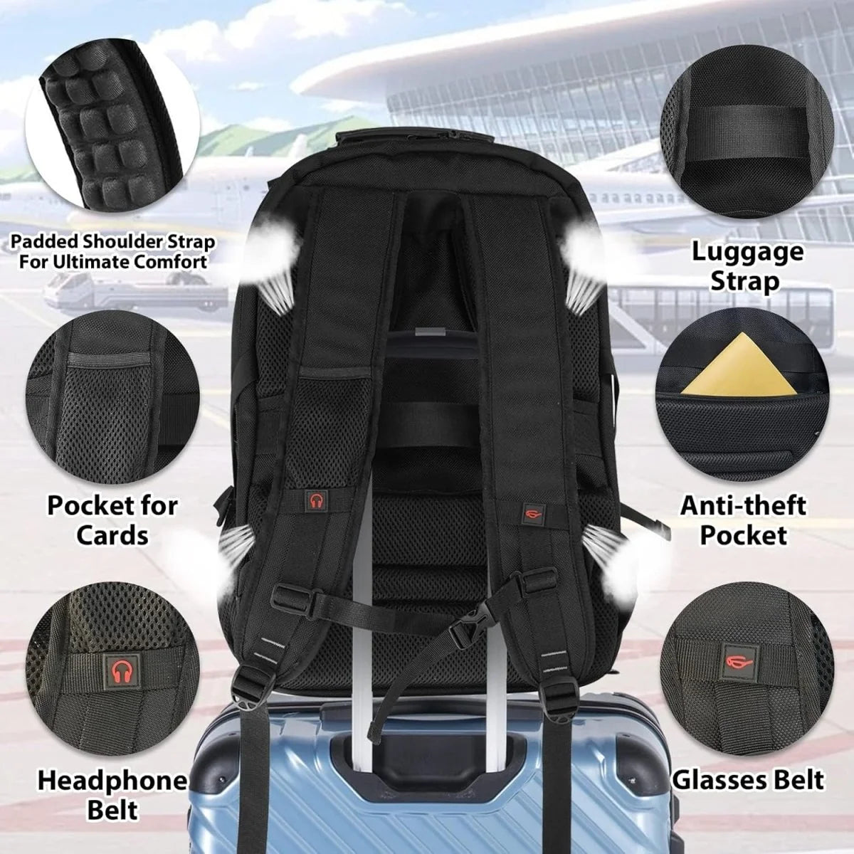 Travel Backpack TSA-Friendly RFID Protection USB Charging Port