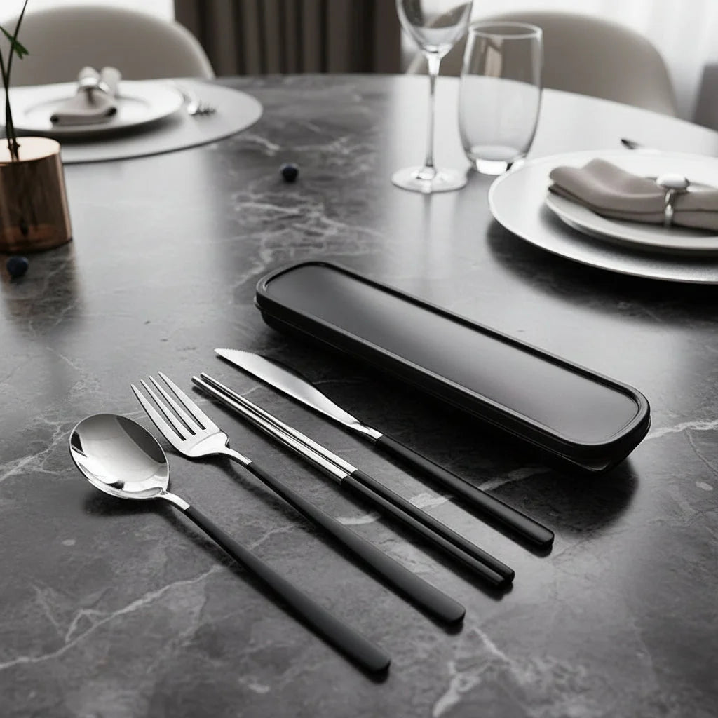 Travel Cutlery Set Stainless Steel 4-Piece With Storage Bag