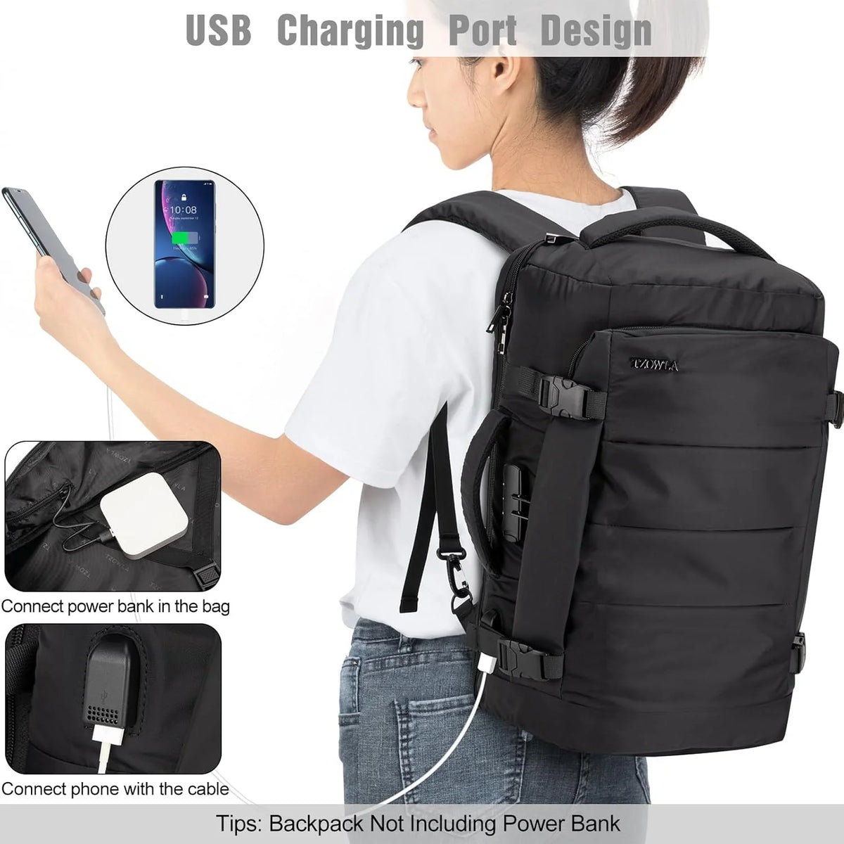 Travel Laptop Backpack 40L Padded Compartment & Combo Lock